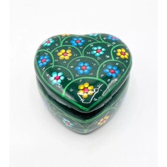 Hand Painted Mexican Redware Pottery Trinket Box Mosaic Glaze Heart Floral GLOWS - Picture 5 of 12